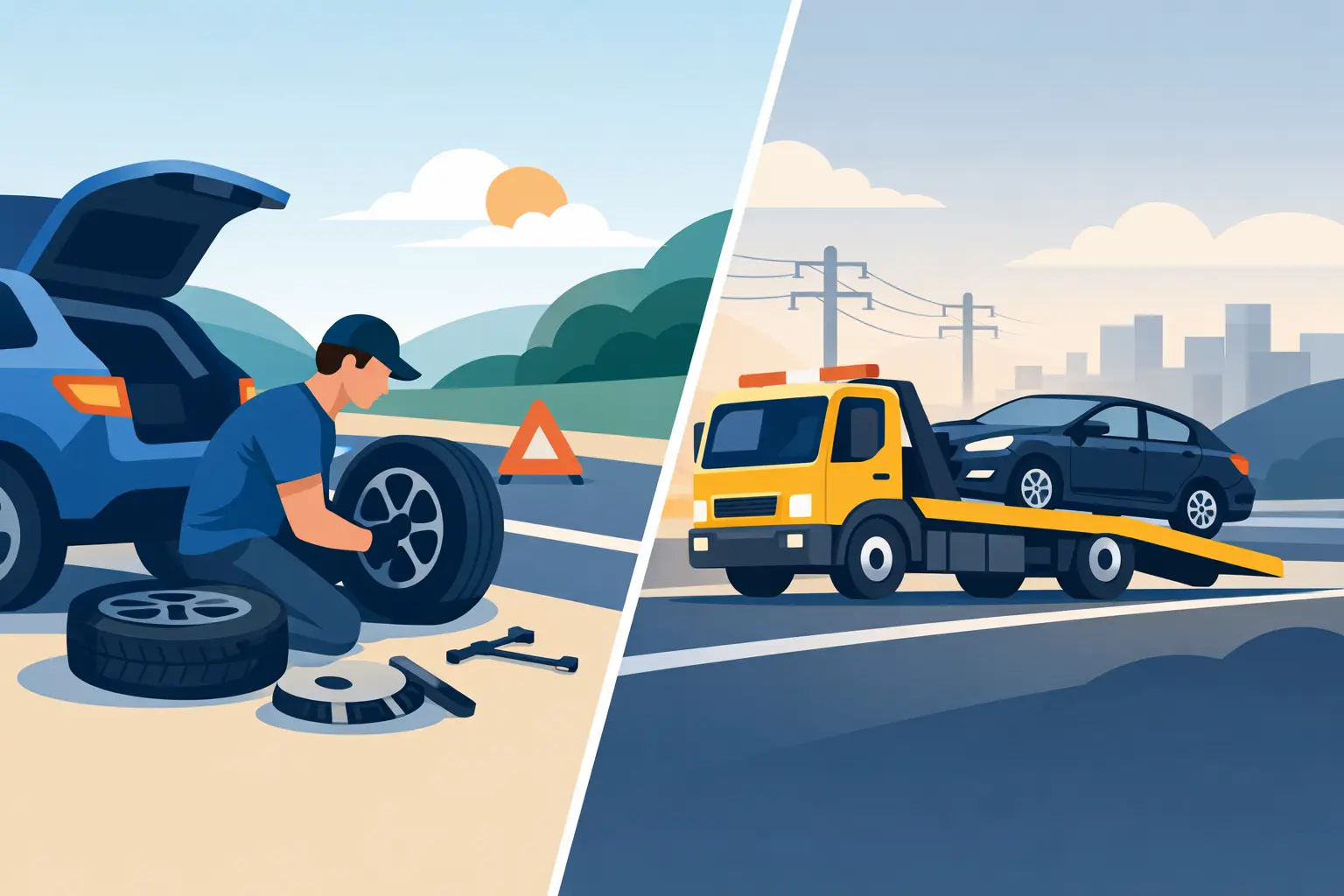 Roadside Tire Change Versus Towing Explained